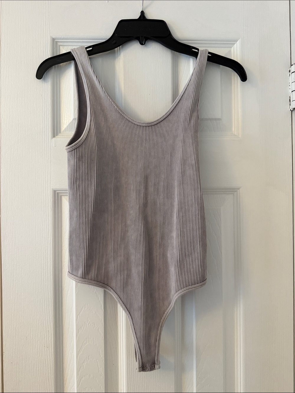 Forever 21 Ribbed Scoop Neck Bodysuit in Light Gray